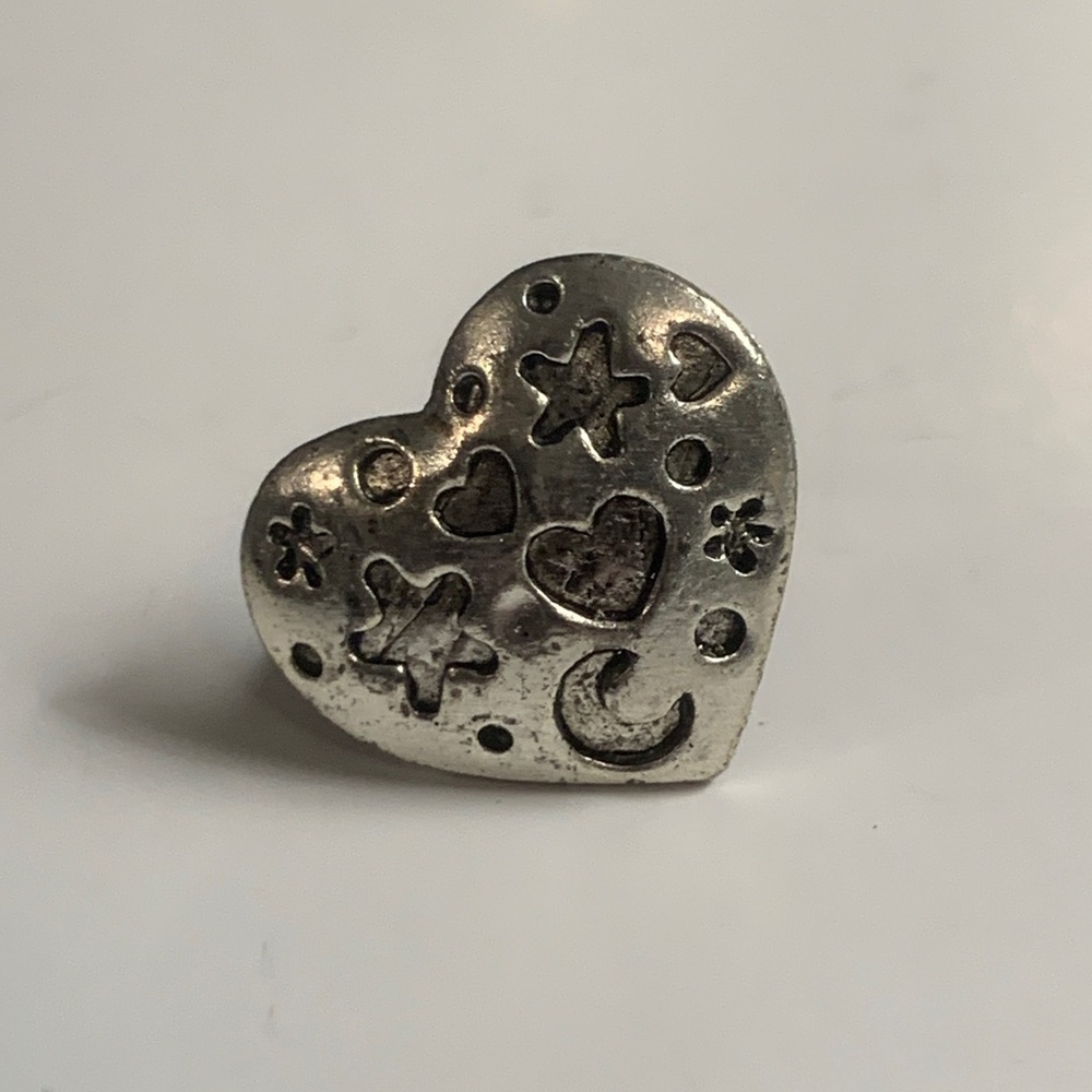 Silver Heart Charm with Celestial Design Adjustable Ring